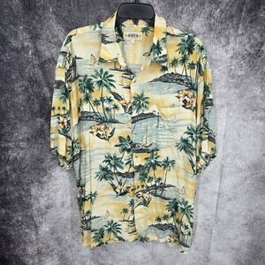 Vtg Campia Moda Hawaiian Shirt Mens Extra Large Palm Tree Floral Vacation Rayon